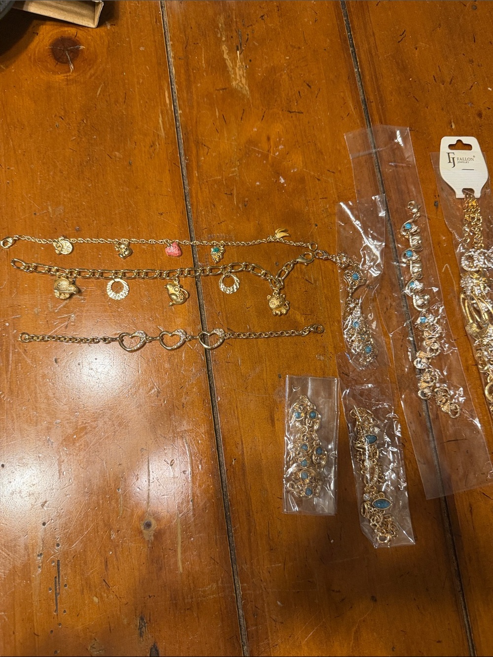 Gold-Tone Charm Bracelet Trio with Heart Links